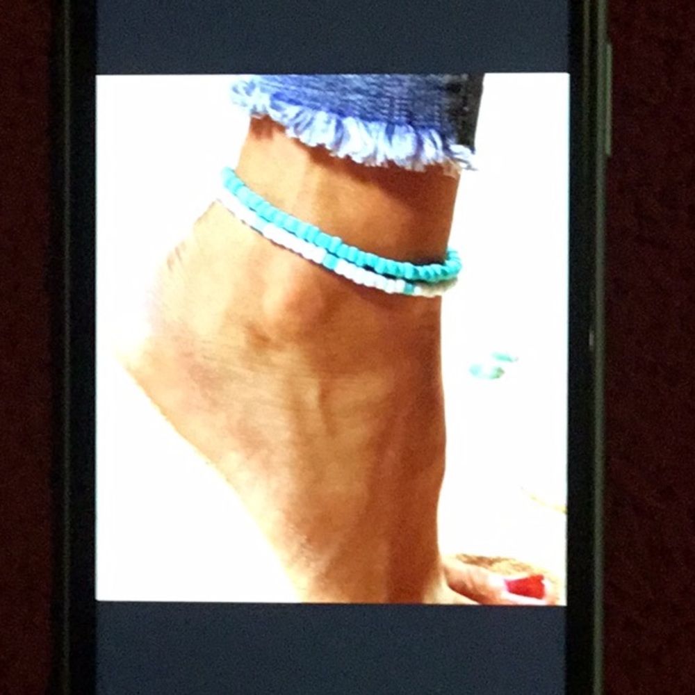 Anklet Layered White Blue Bead Summer VSCO Girl